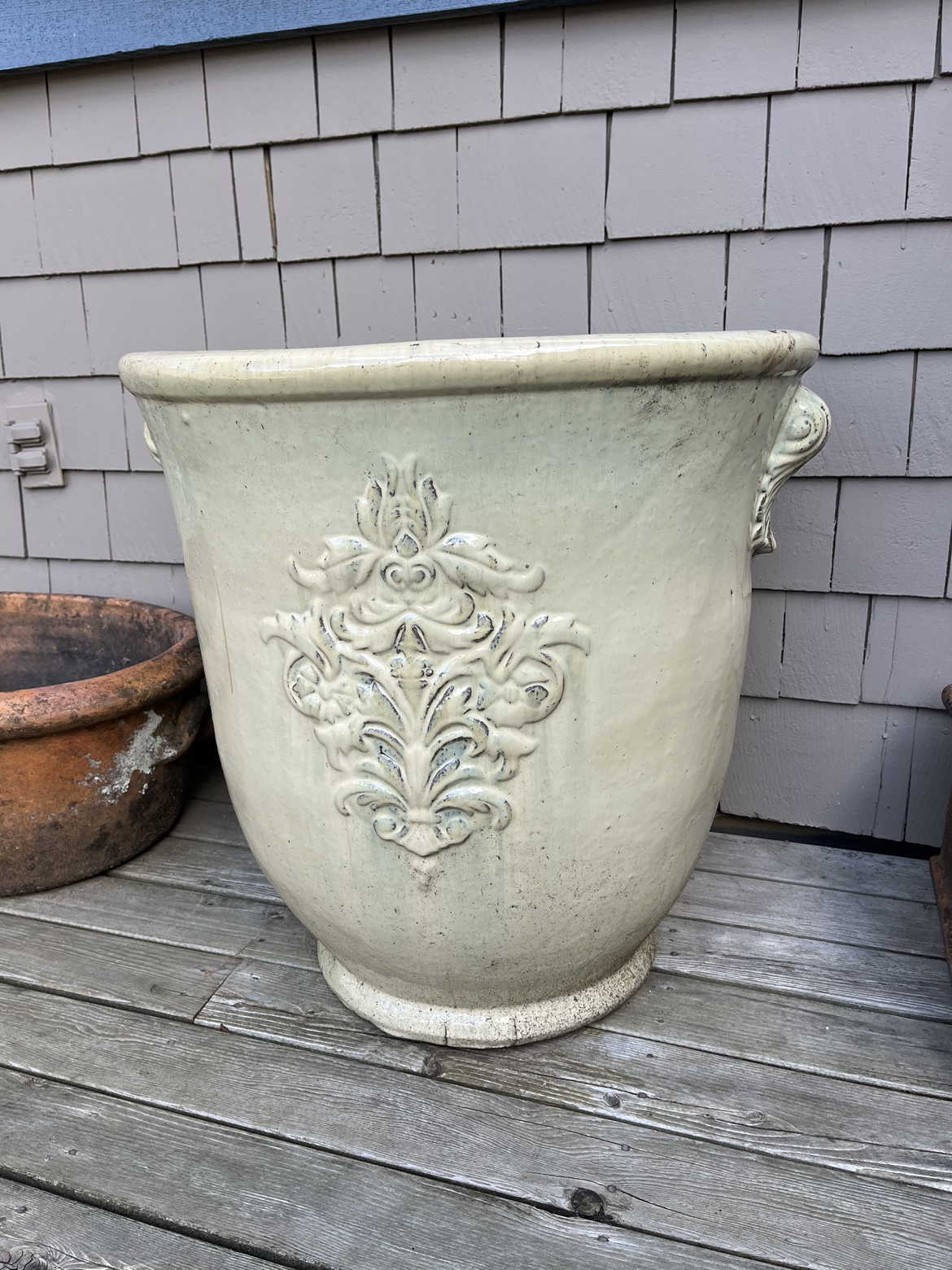 Large cream frost proof pot