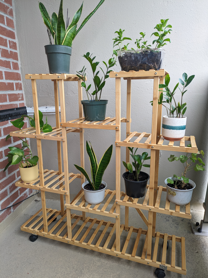 Bamboo Wood Plant Stand with wheels