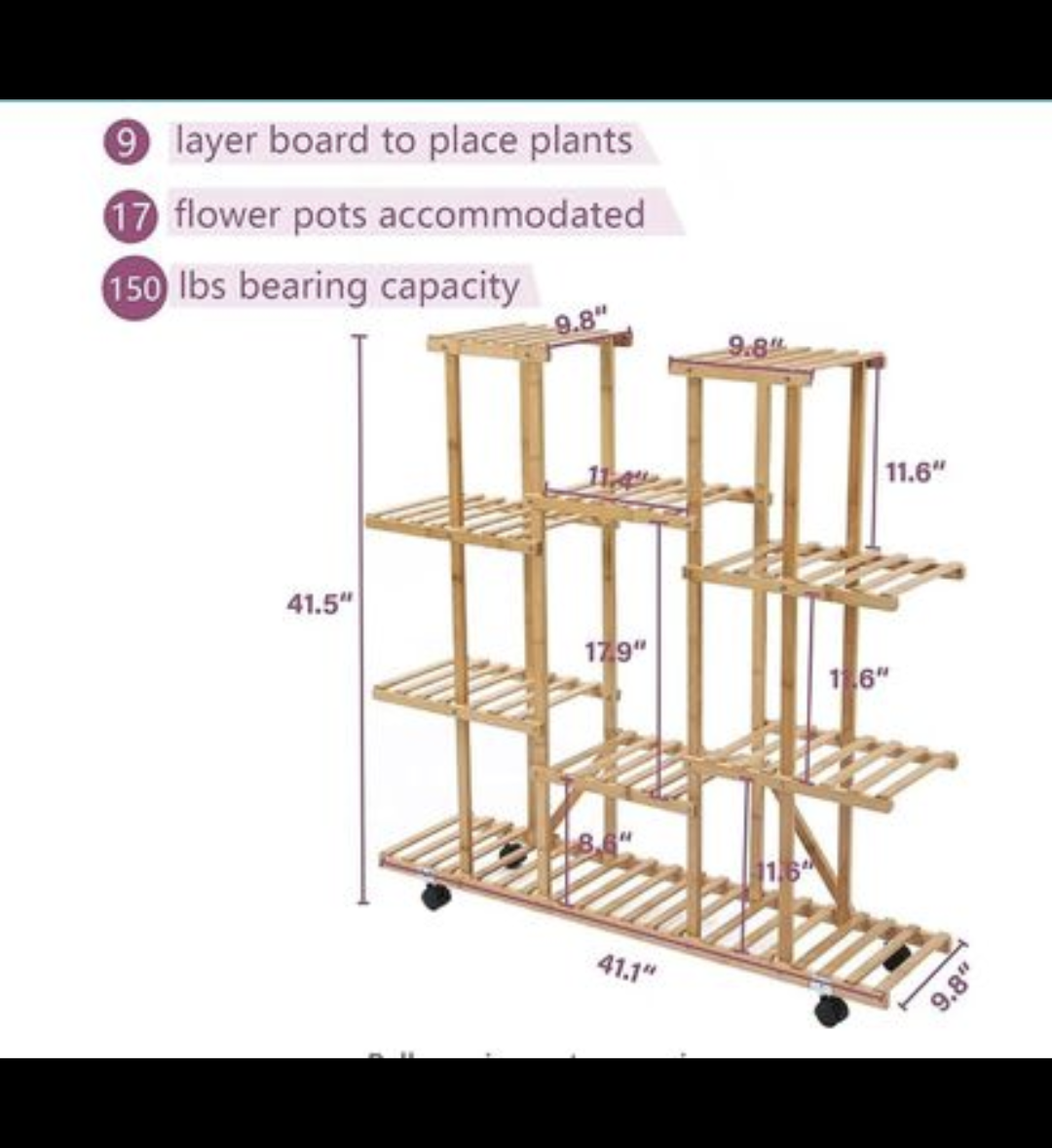 Bamboo Wood Plant Stand with wheels - photo 3
