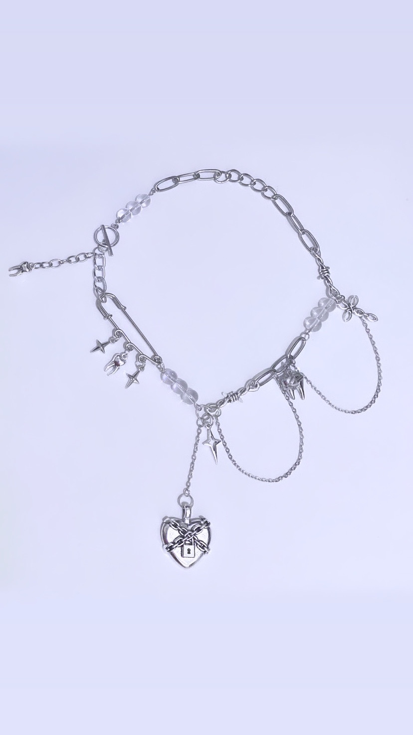 Grunge Chained Heart Dangle Cascade Necklace (Handmade) thumbnail