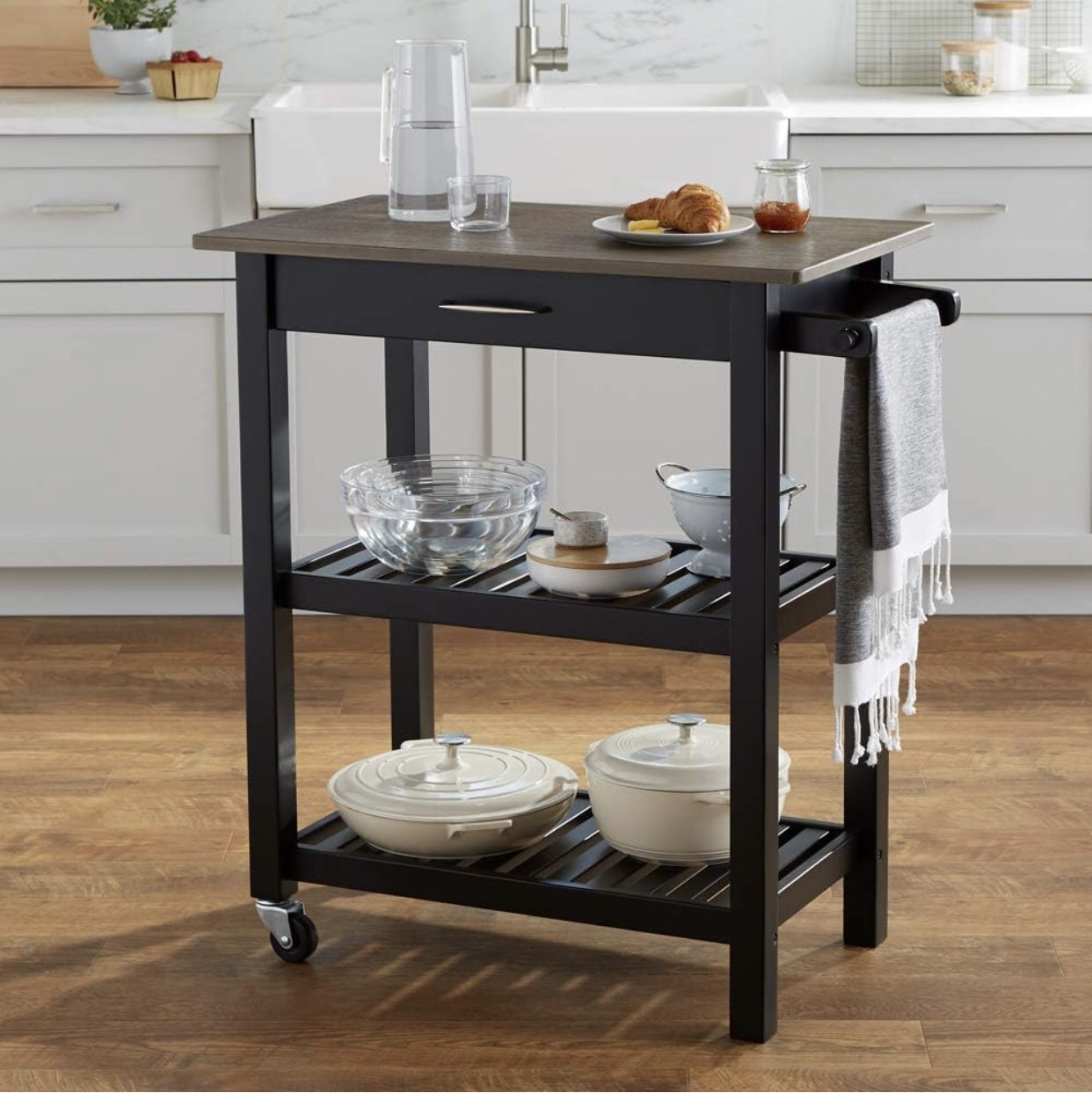 2 shelves Kitchen Island Cart with Storage, Solid Wood Top image indicator(8)