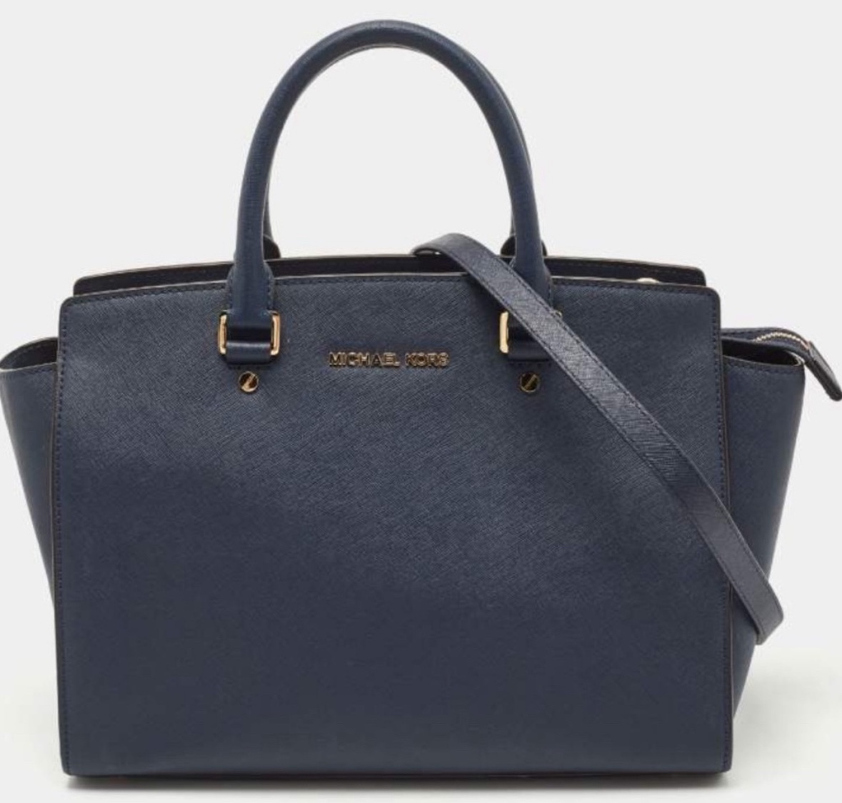 Michael Kors Blue Saffiano Leather Large Selma Satchel