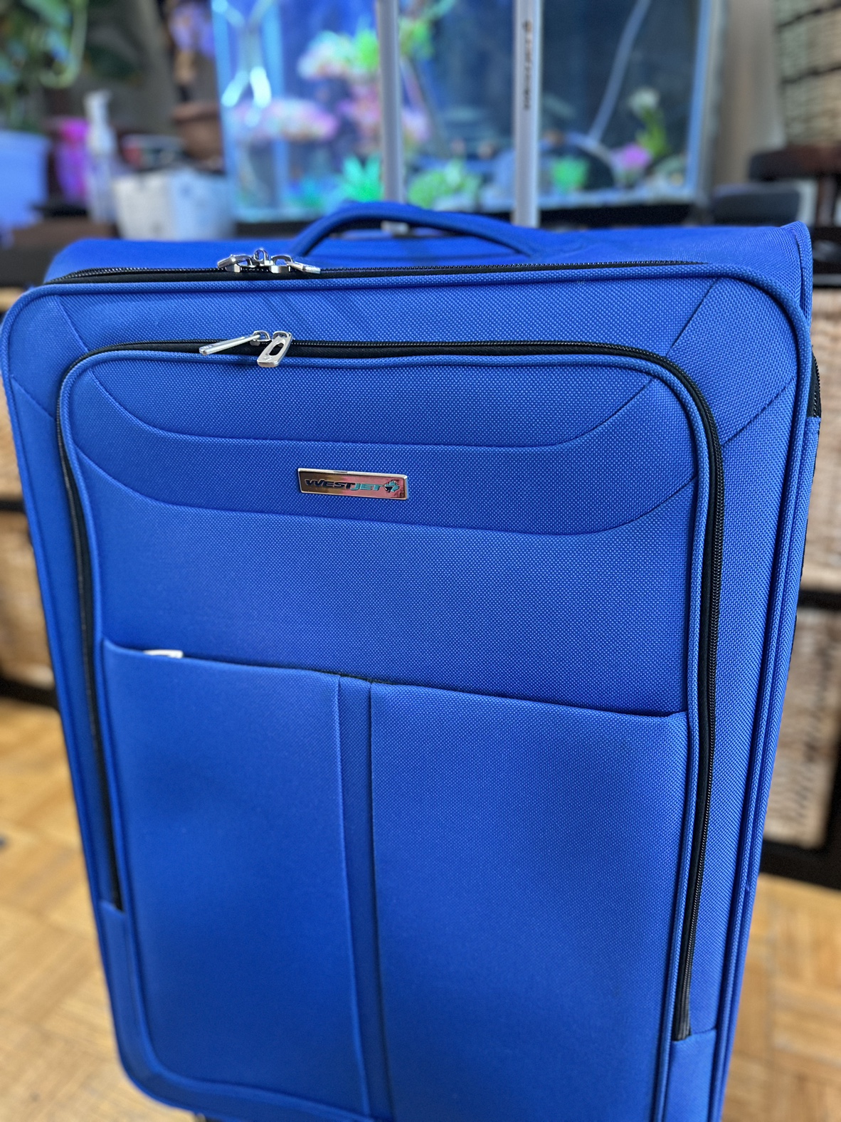 Large Blue 4 Wheeler Lightweight Check In Luggage