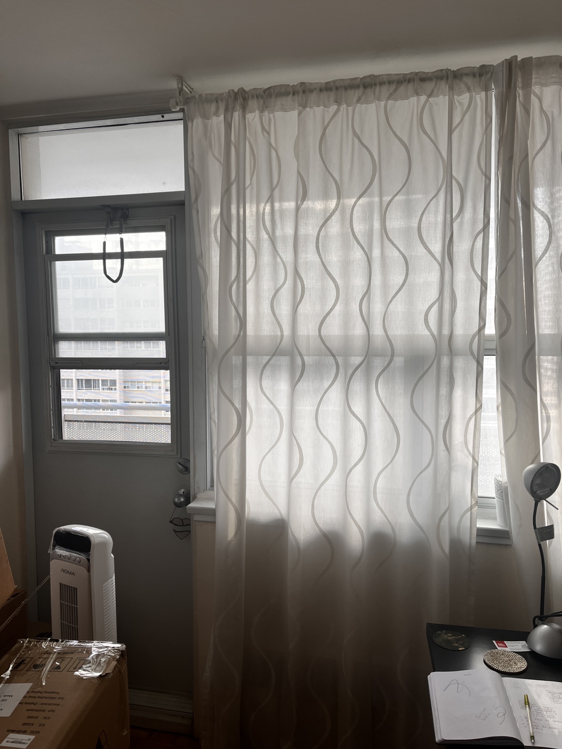 IKEA sheer white patterned curtains (6 panels + rod) thumbnail