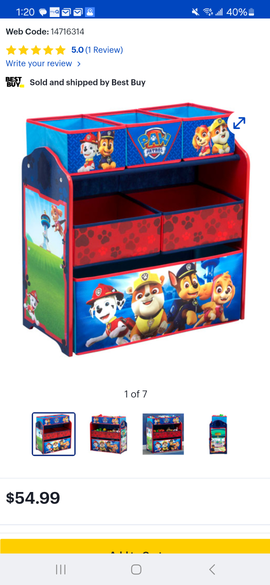 brand new paw patrol toy organizer