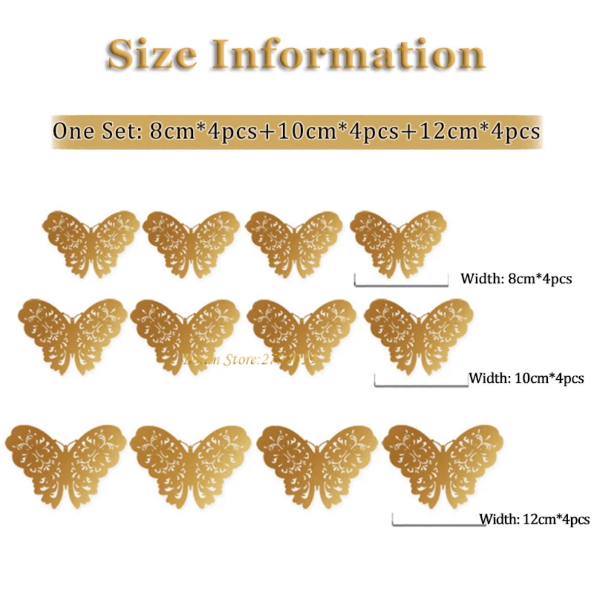 New Pack 12Pcs 3D Hollow Golden Butterfly Wall Sticker image indicator(4)