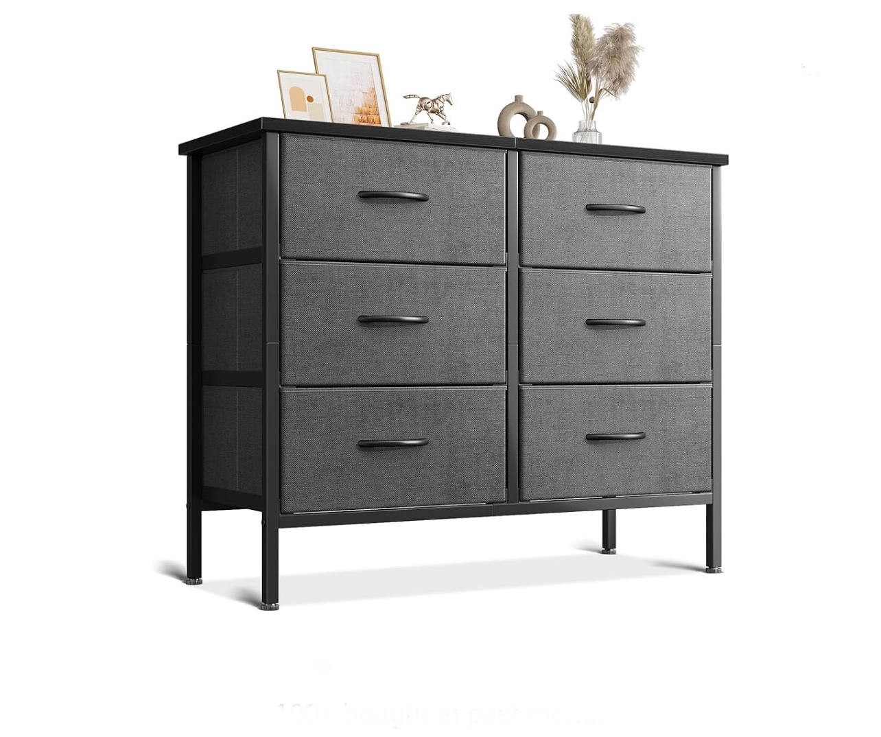 Dresser for Bedroom, 6 Storage Drawers, Black &Dark Grey