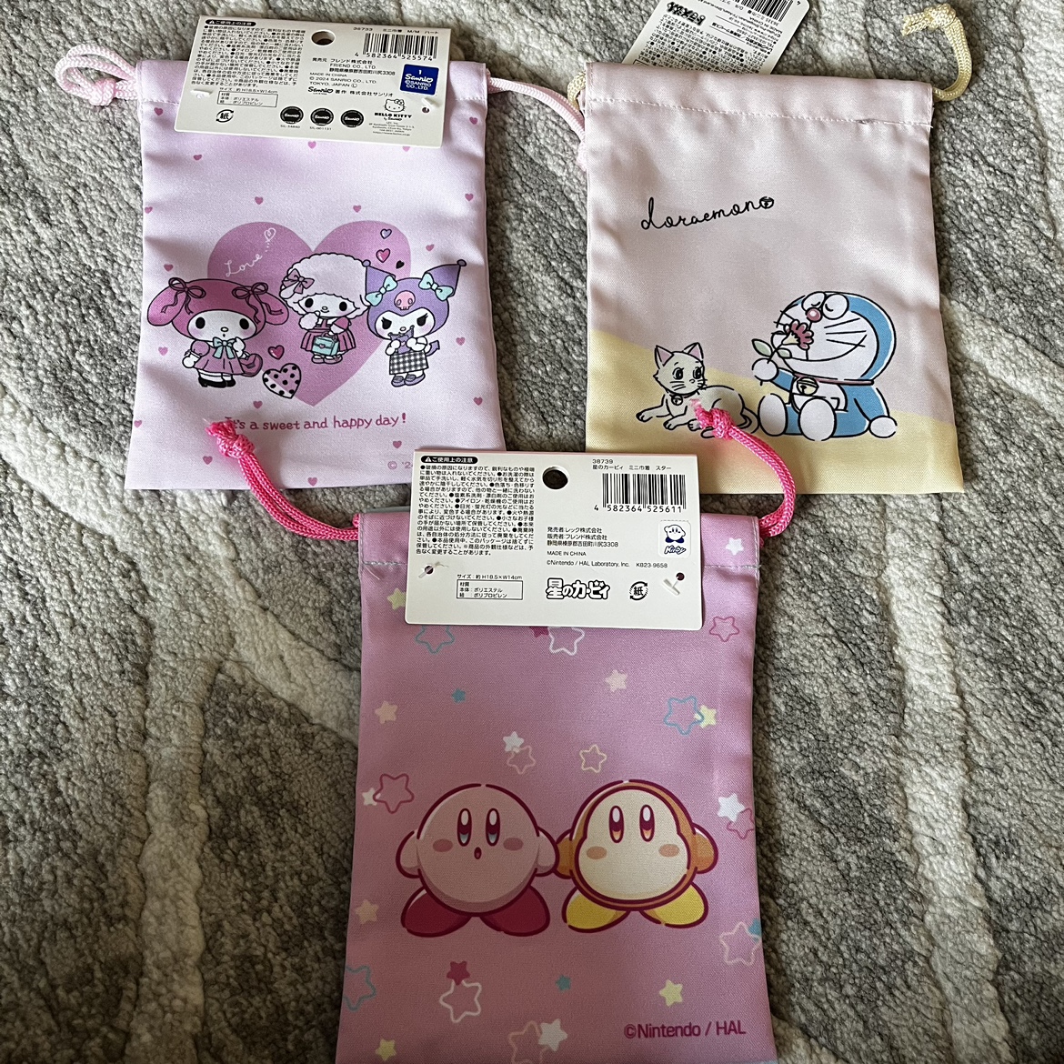 BNWT japan Kirby, Doraemon, My Melody drawstring bag - photo 2