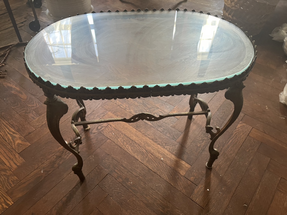 Antique glass and brass beaux arts coffee or side table