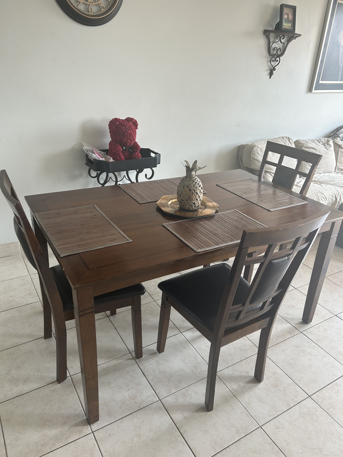 Wood dining room table I only have three chairs.