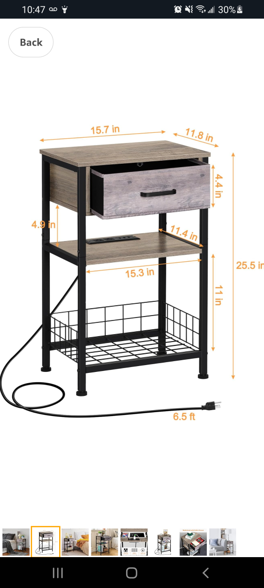 Grey ivory night stand with USB ports thumbnail