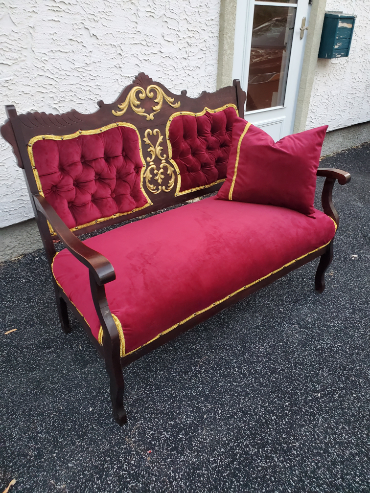 burgandy atique velvet settee