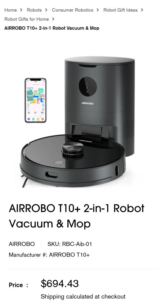 AIRROBO T10+ 2-in-1 Robot Vacuum & Mop thumbnail