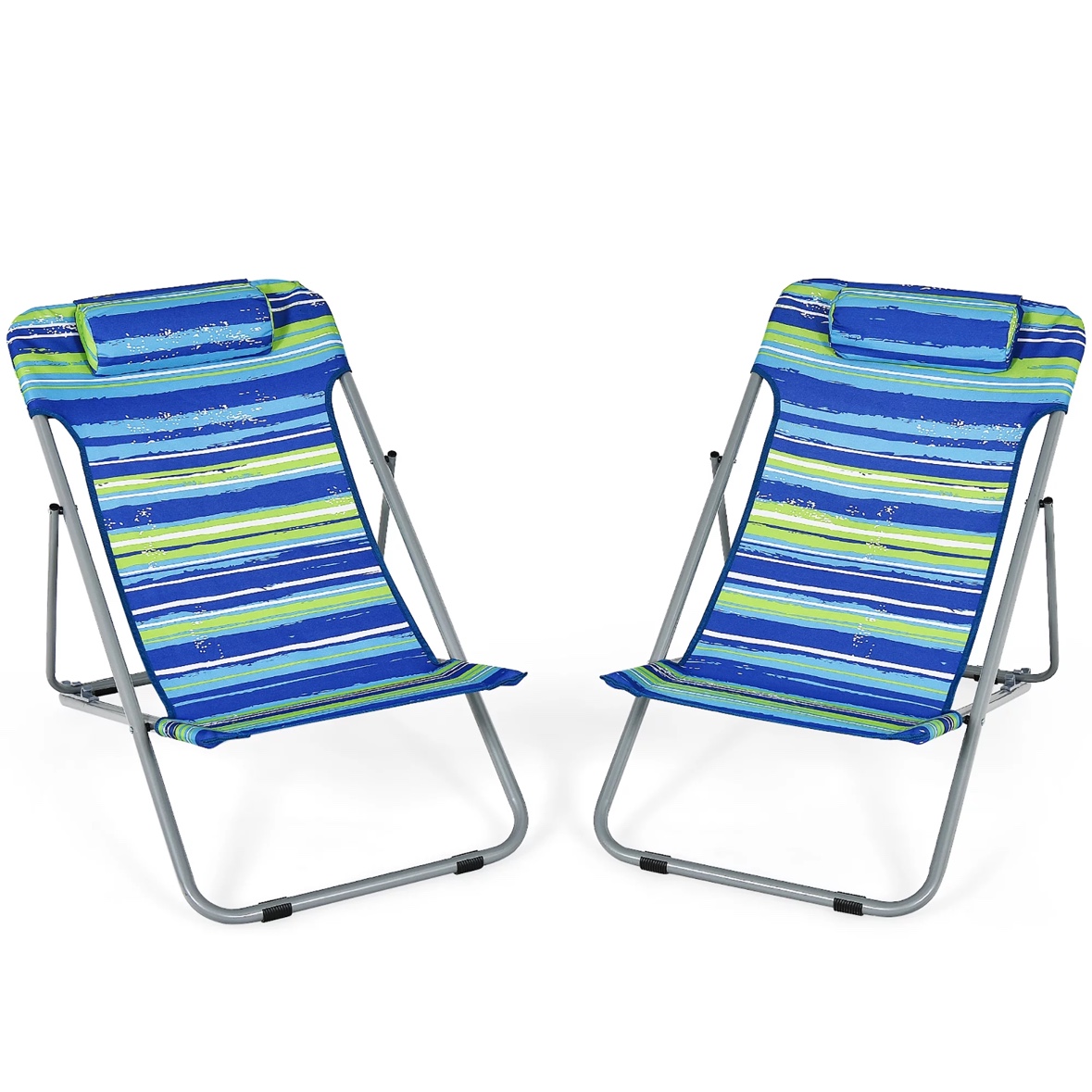 New Costway Set of 2 Beach Chair Portable Chair w/ Headrest Blue - photo 2