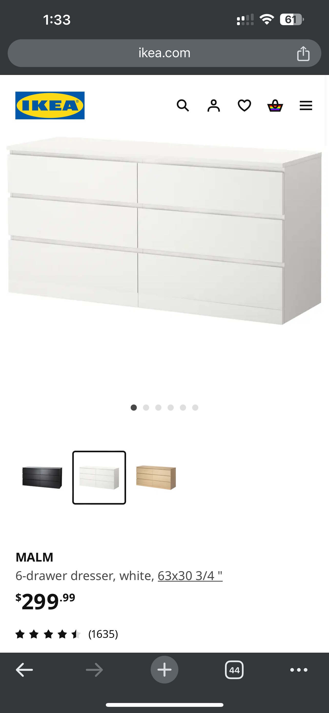 6-drawer dresser, white, 63x30 3/4 " - photo 3