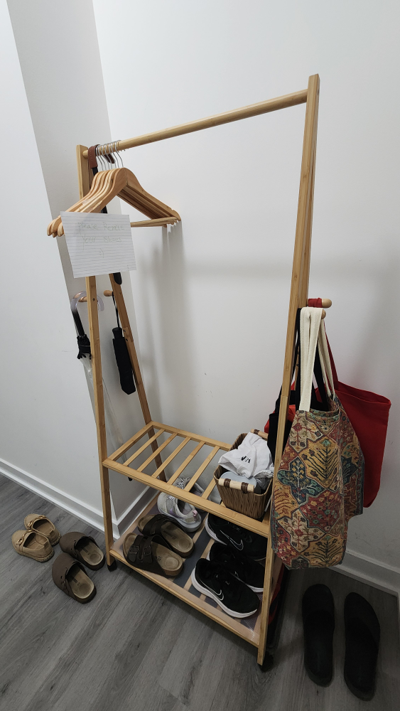 shoe rack with coat hanger