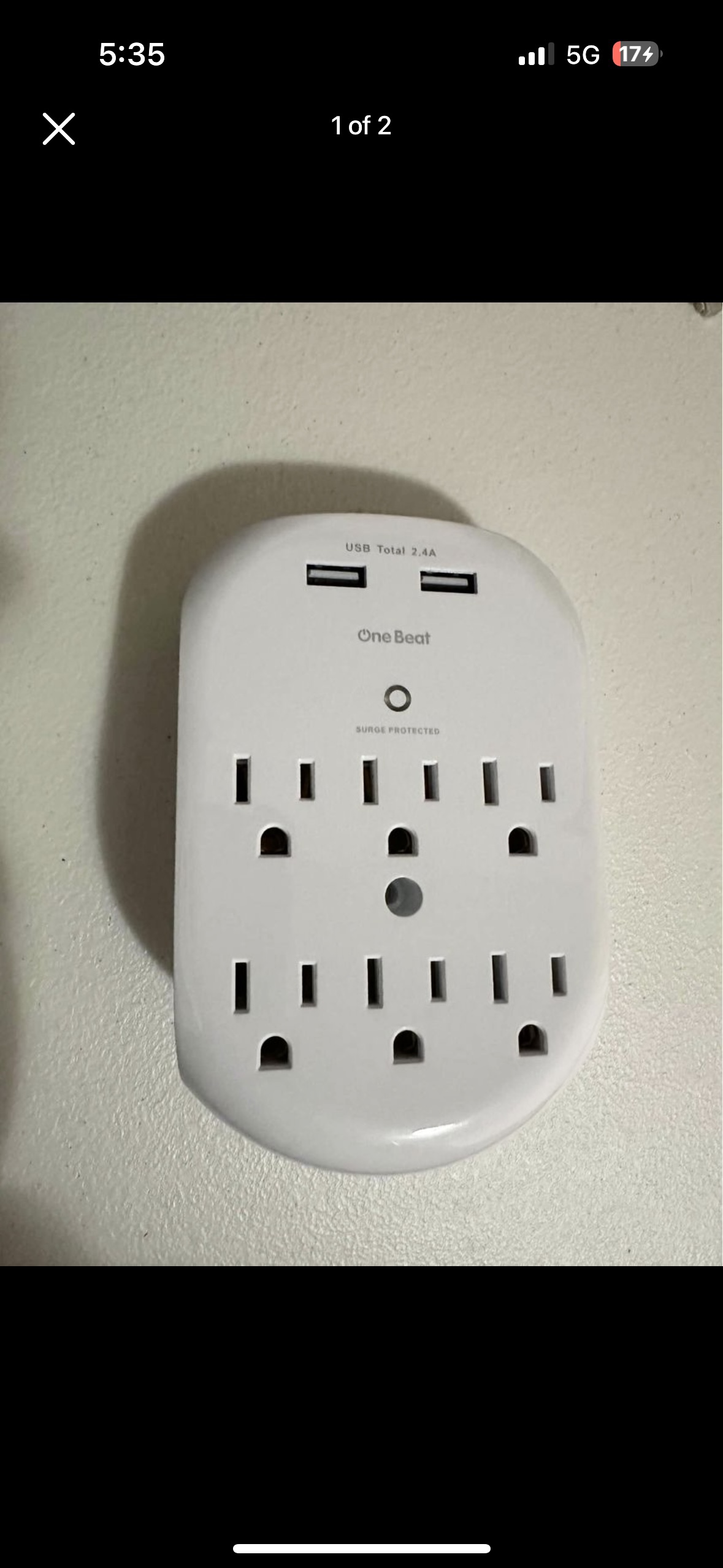 6-Outlet Surge Protector, Extender Wall Adapter w 2 USB thumbnail