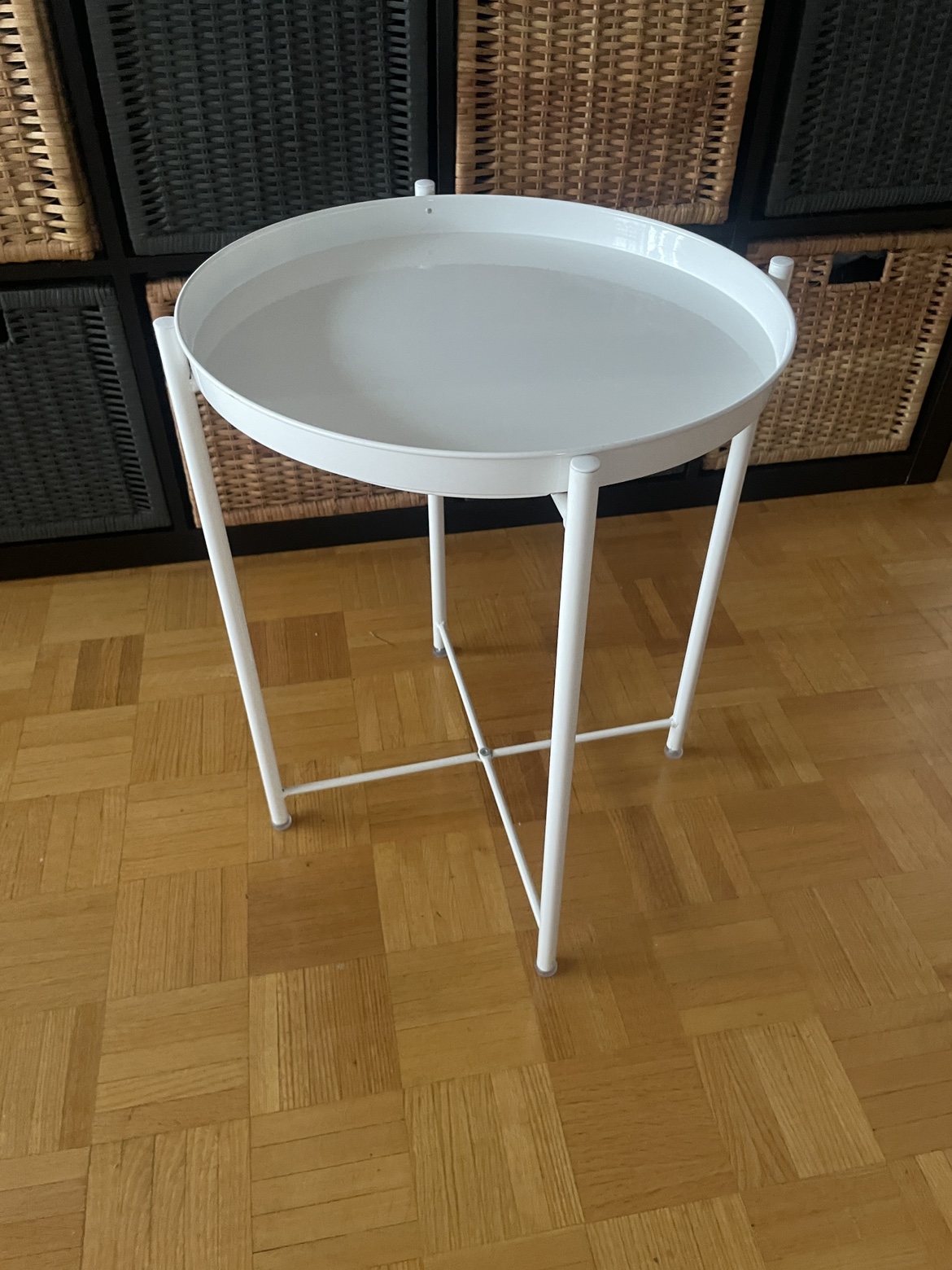 Tray table, round white metal IKEA GLADOM