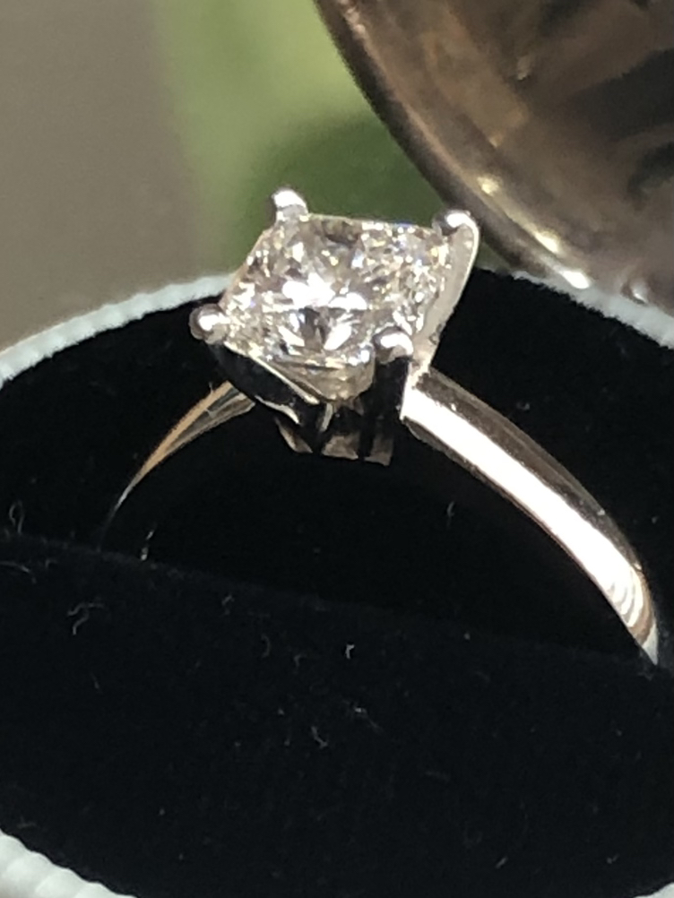 1.2ct Platinum 4-Prong Square Brilliant Solitaire Diamond Ring