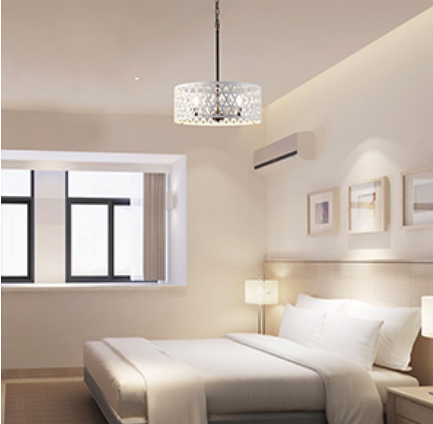 White Drum Style Modern Chandelier with Three Lights; Adjustable - photo 3