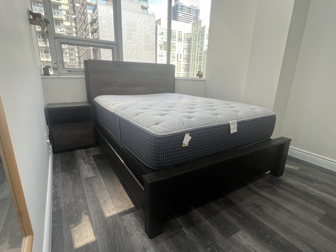 Queen size bed frame + box spring + queen mattress - photo 2