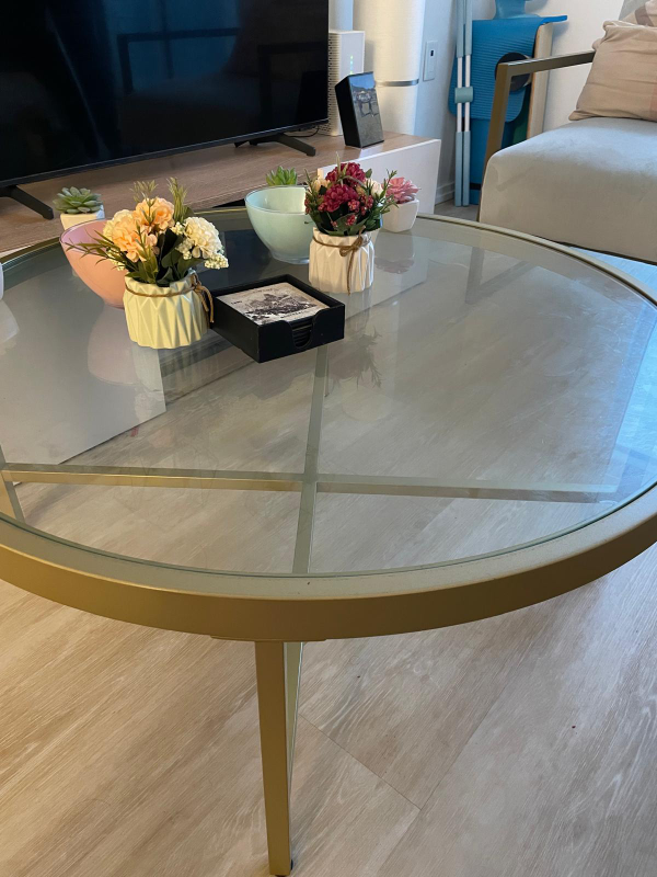 Glass center table (golden frame)