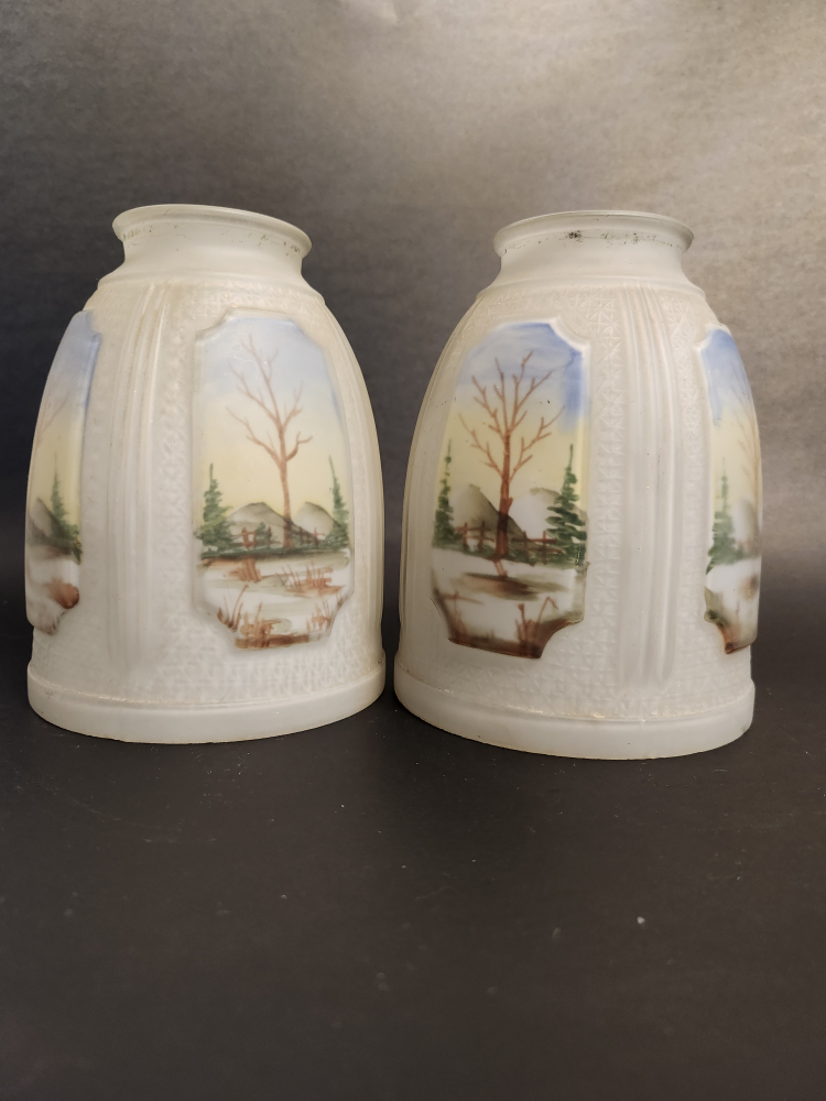 Reverse Painted Sconces, Shades, Vintage, 5.5" x 4" - photo 2