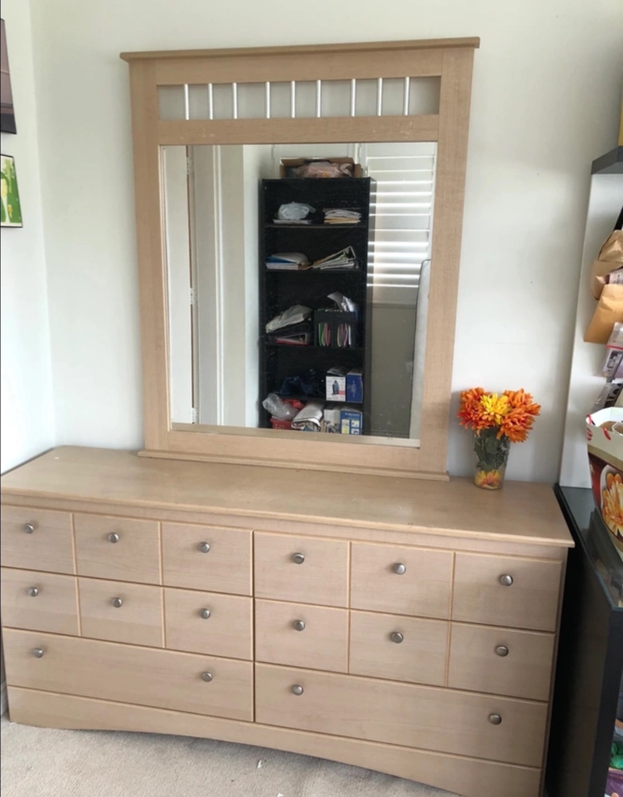 Solid Tan Oak wooden Dresser with Detachable Mirror