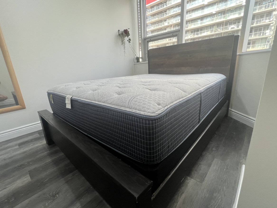 Queen size bed frame + box spring + queen mattress - photo 3