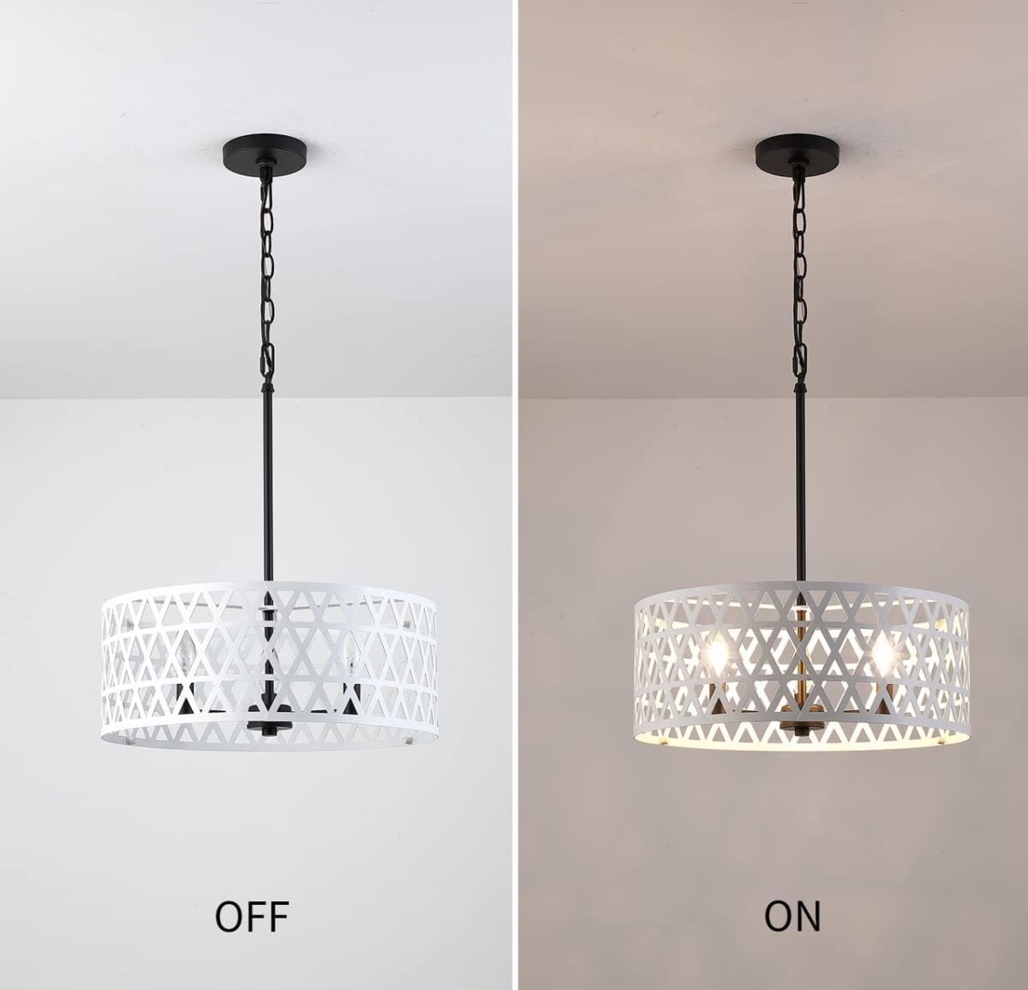 White Drum Style Modern Chandelier with Three Lights; Adjustable - photo 4