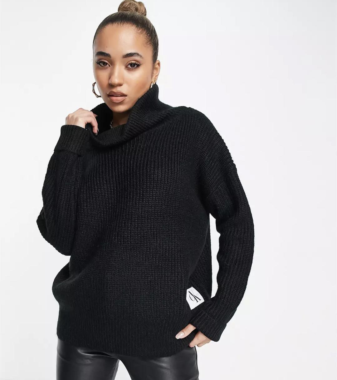 CALVIN KLEIN Jeans oversized turtleneck sweater Black Size XL thumbnail