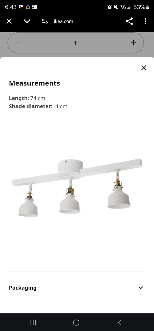 Ikea RANARP Ceiling track light, 3-spots, off-white - photo 2