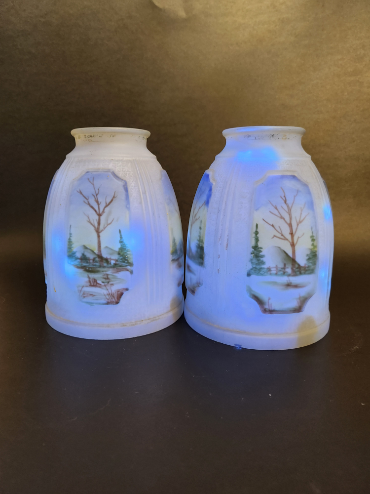 Reverse Painted Sconces, Shades, Vintage, 5.5" x 4"
