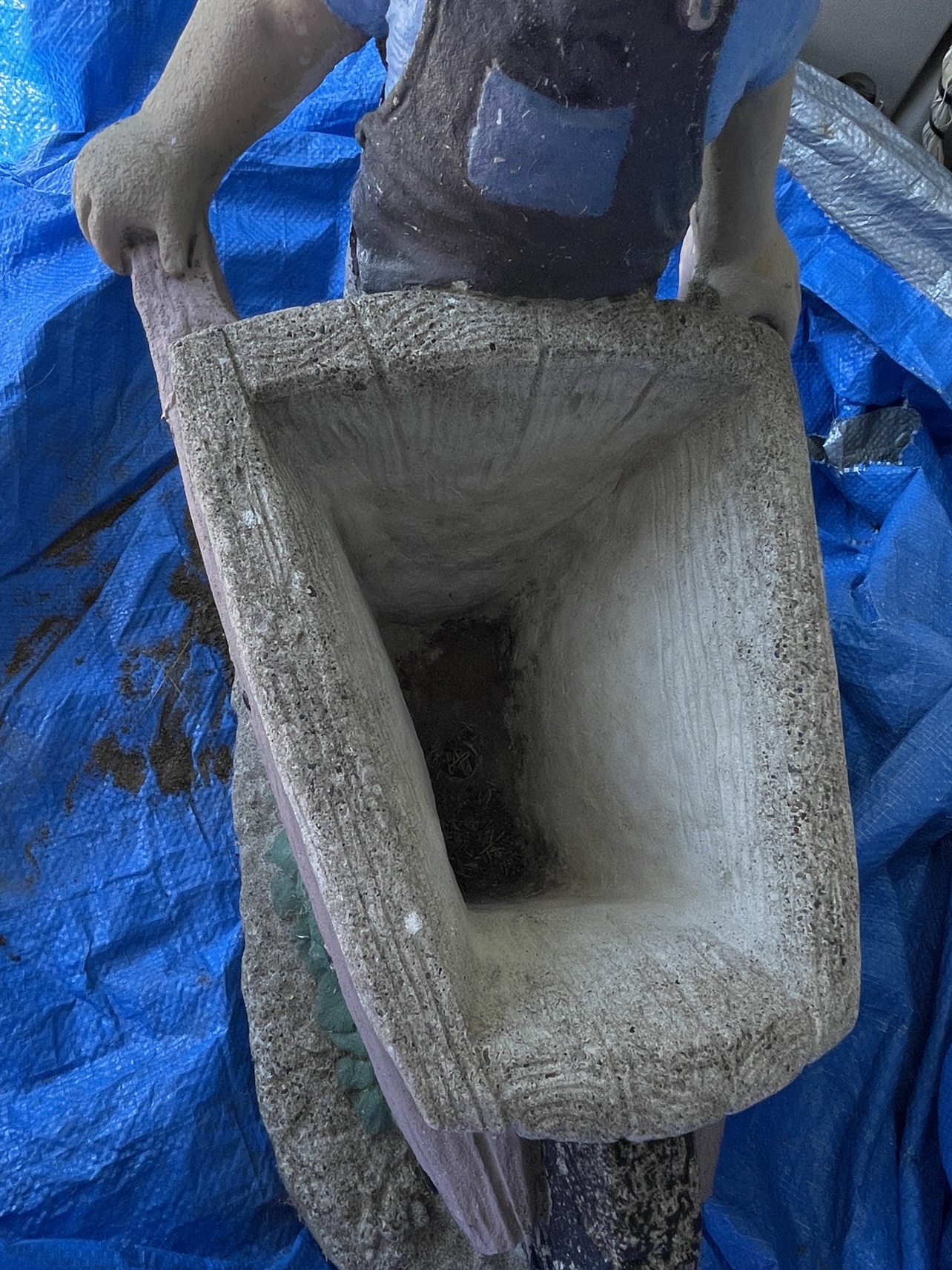 Cement Garden statue- boy with wheelbarrow planter - photo 3