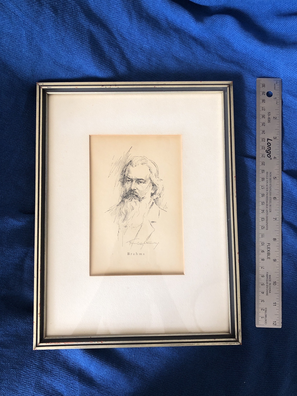 Vintage framed sketch of Brahms