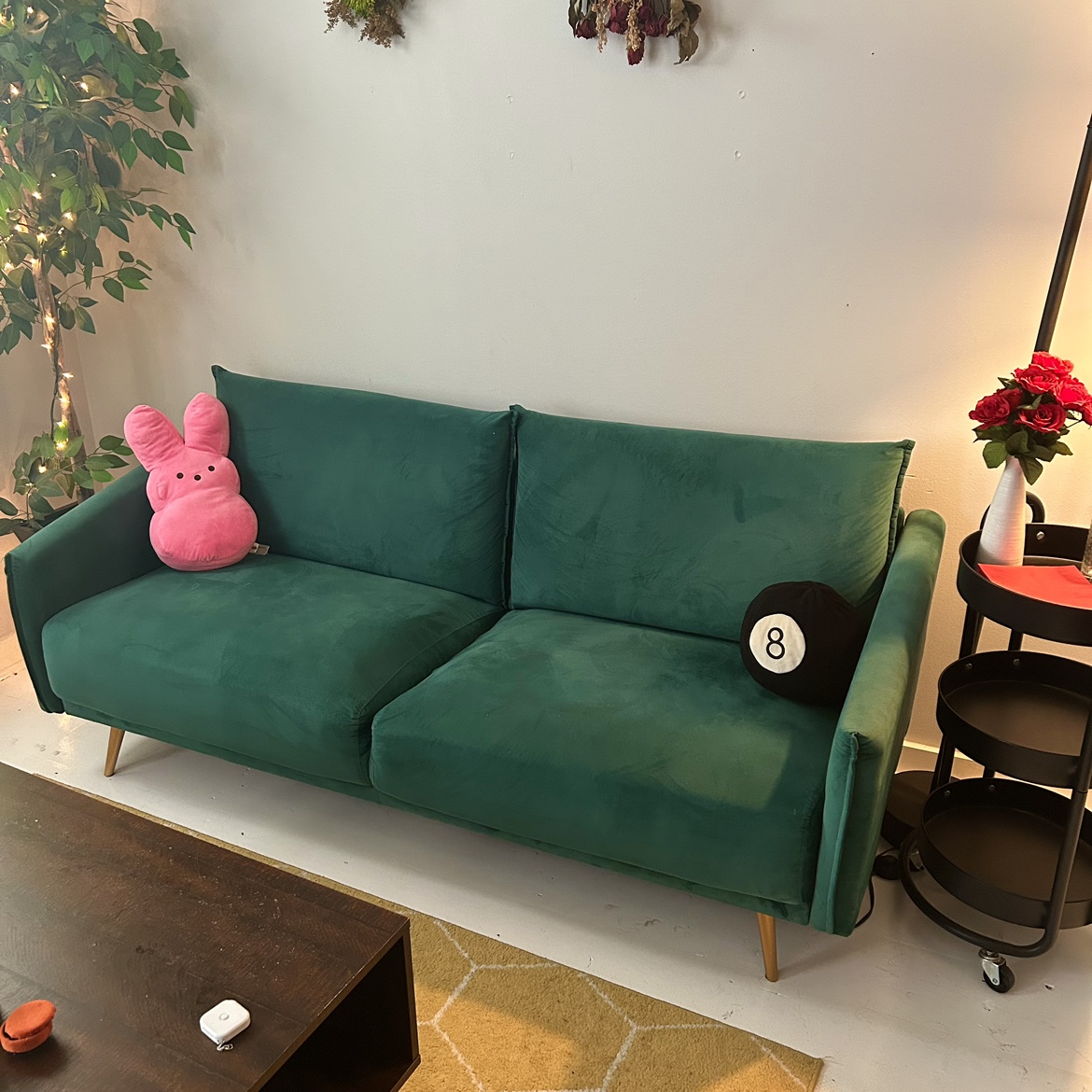 Green velvet loveseat