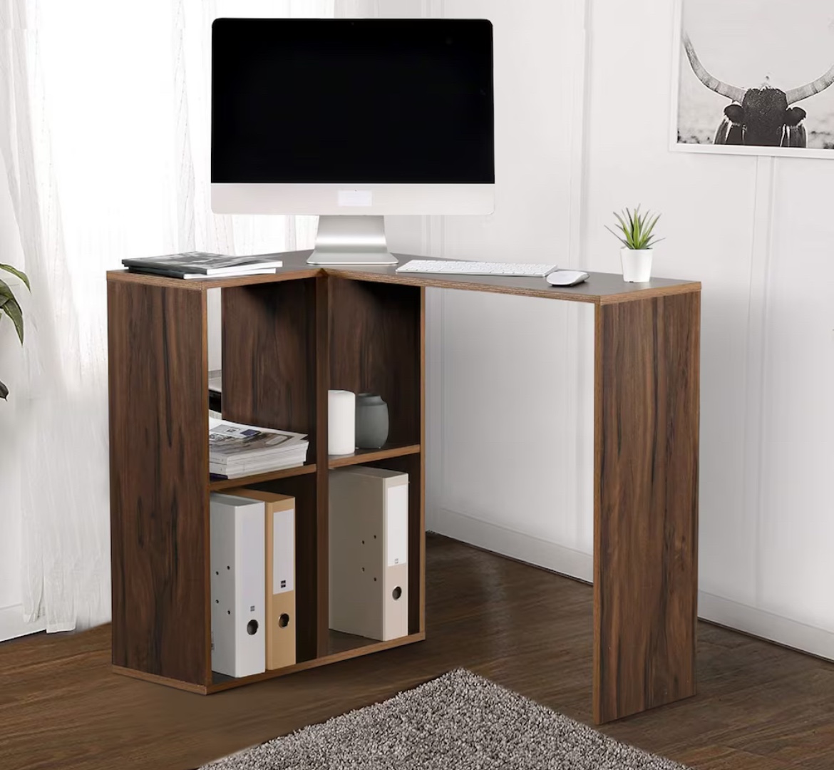 Brown wooden L-shaped office desk - photo 4