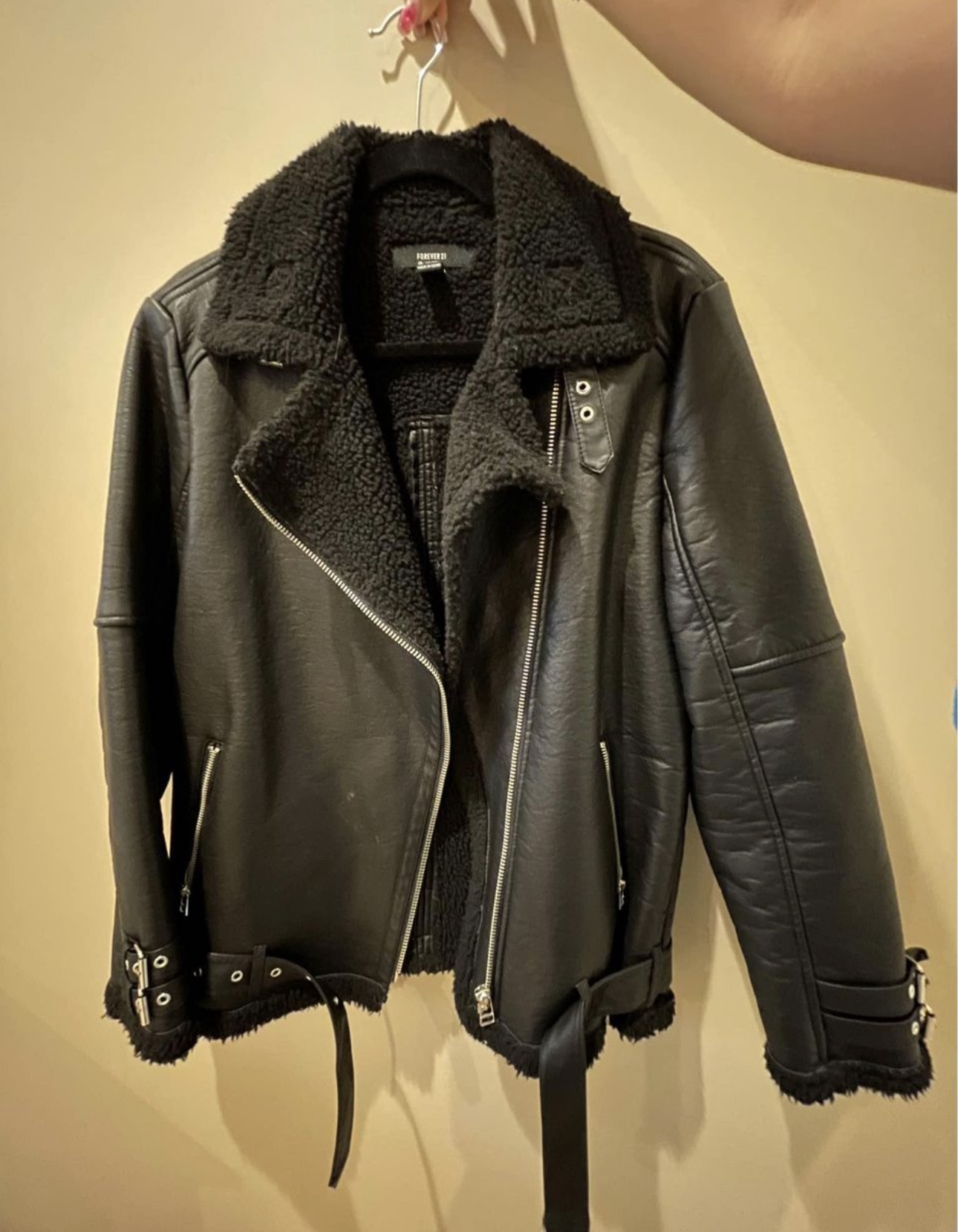 Black leather jacket with silver detail