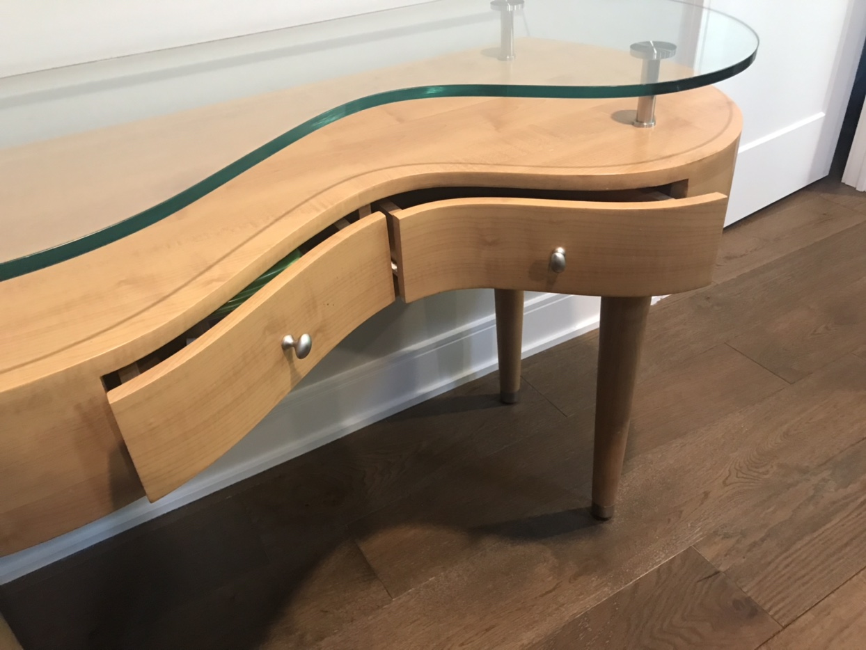 Designer Console Table w/2 Drawers (White Oak n Glass) image indicator(2)