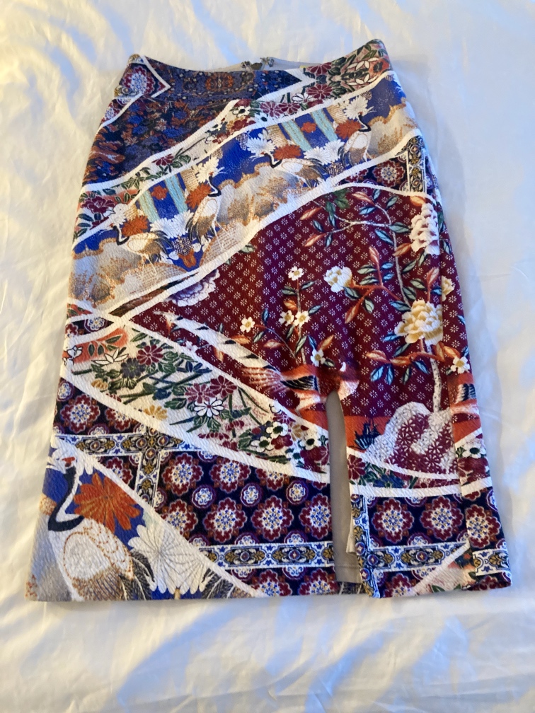 Anthropologie multicolor stretchy maroon skirt XS-S thumbnail