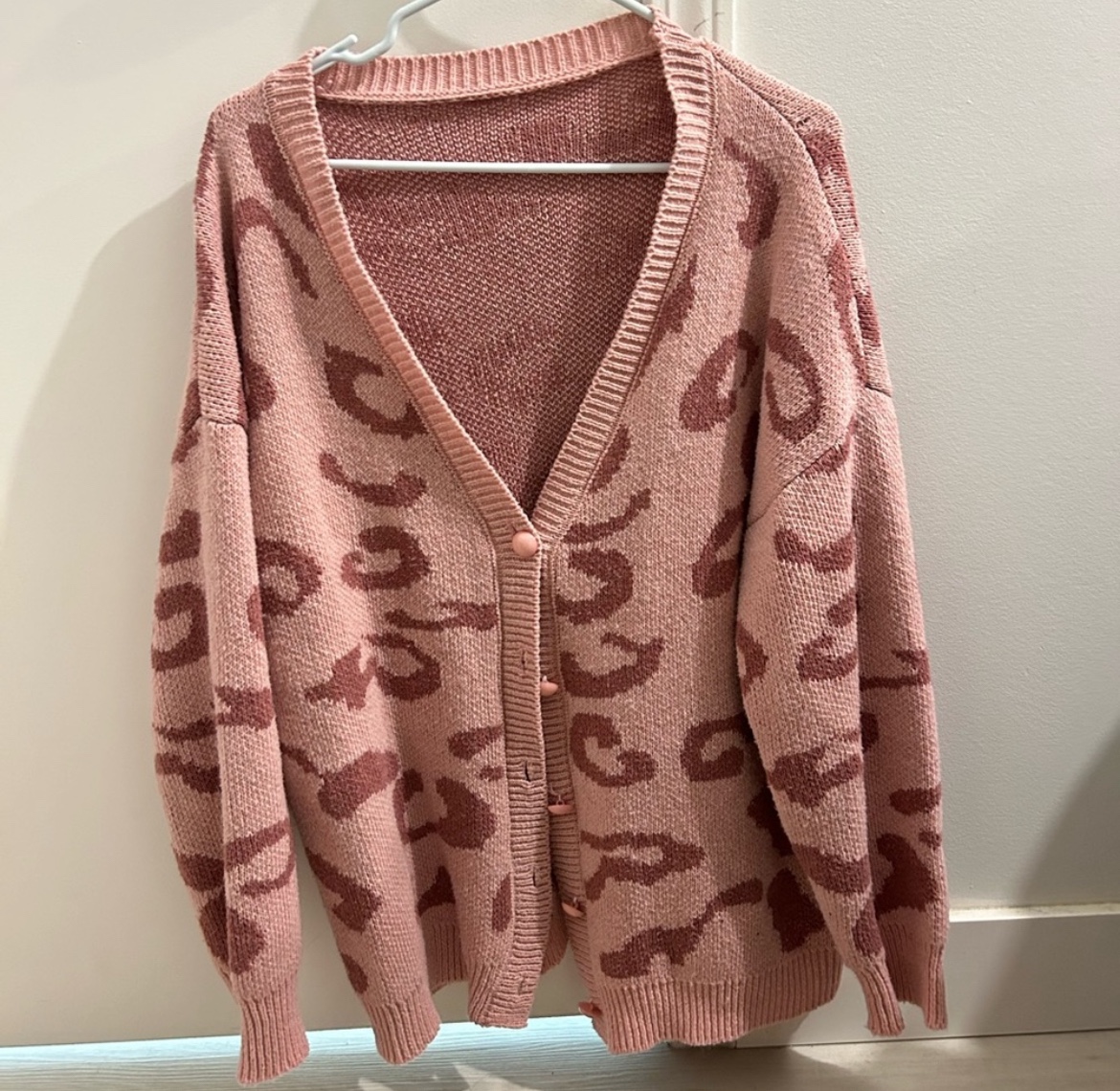 Korean pink oversized cardigan thumbnail