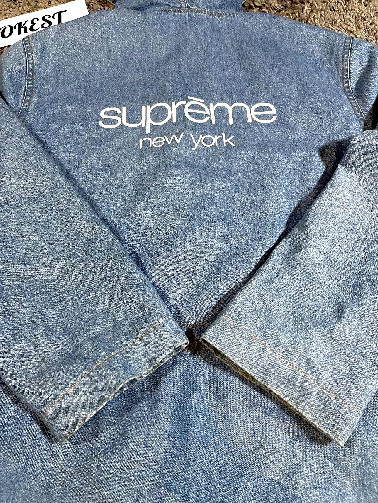 Supreme Hooded Denim Jean Parka Jacket Blue Vintage SS14 image indicator(3)