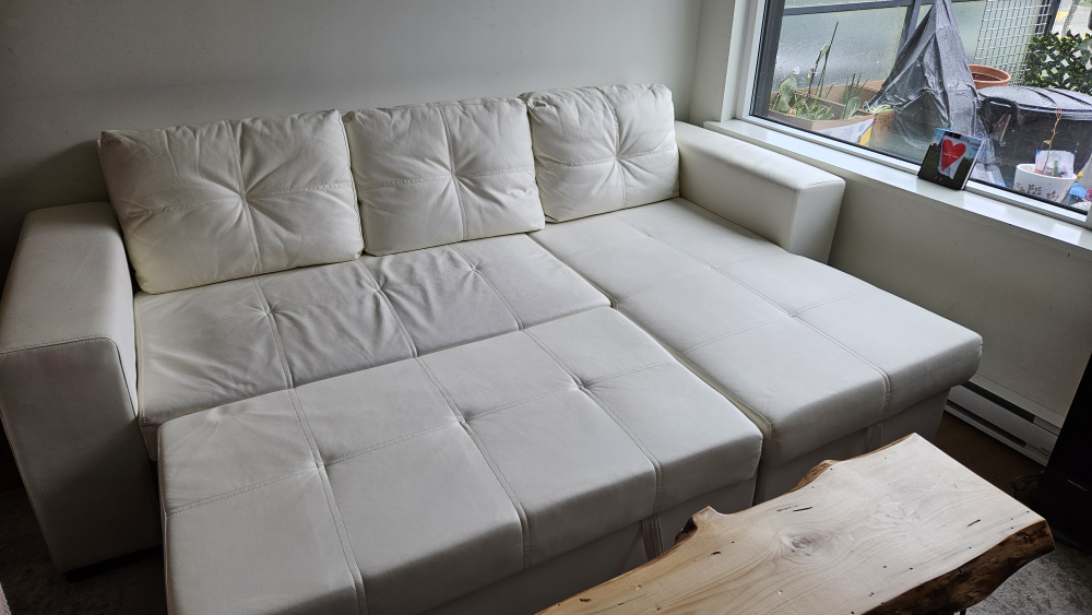 faux white leather L shape couch image indicator(2)