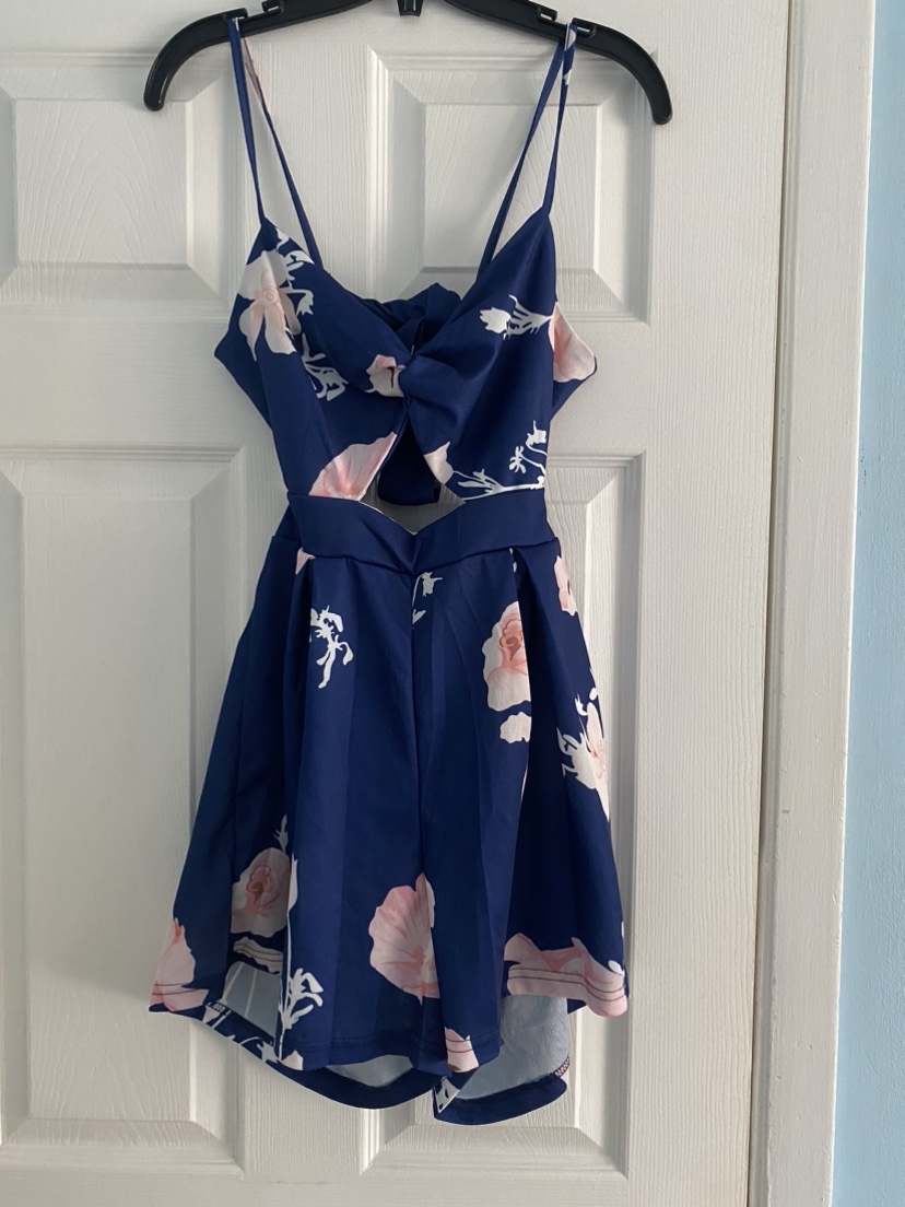 Navy Blue Floral Romper (size small) thumbnail