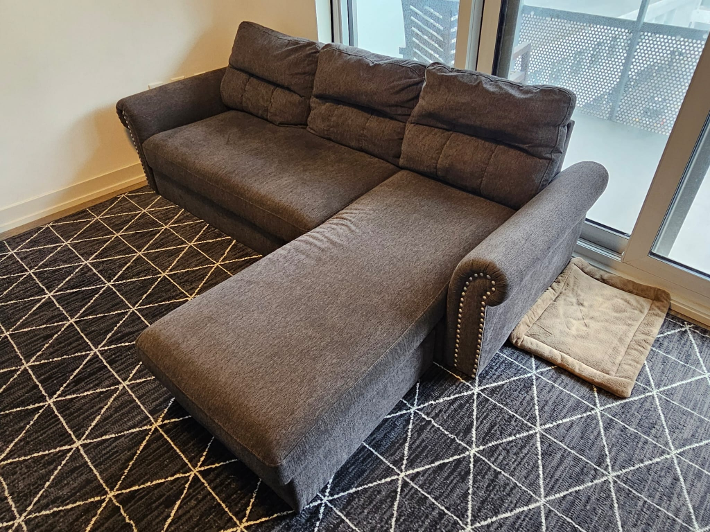 Microfiber / Microsuede 87" Sectional Sofa, Grey Color.