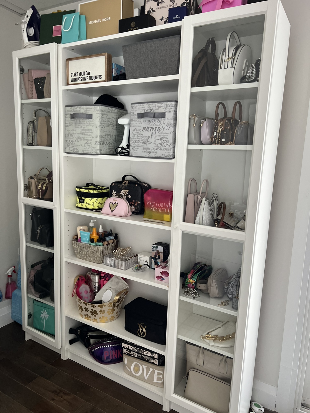 3 piece white storage shelves