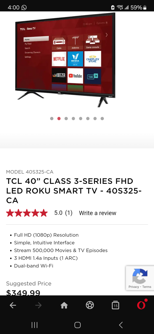 40S325-CA  TCL 40” CLASS 3-SERIES FHD  ROKU SMART TV - 40S32 thumbnail