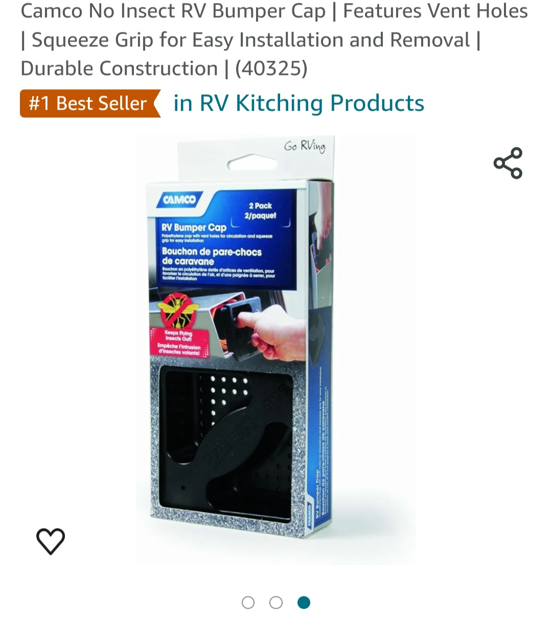 Camco No Insect RV Bumper Cap | Features Vent Holes image indicator(2)