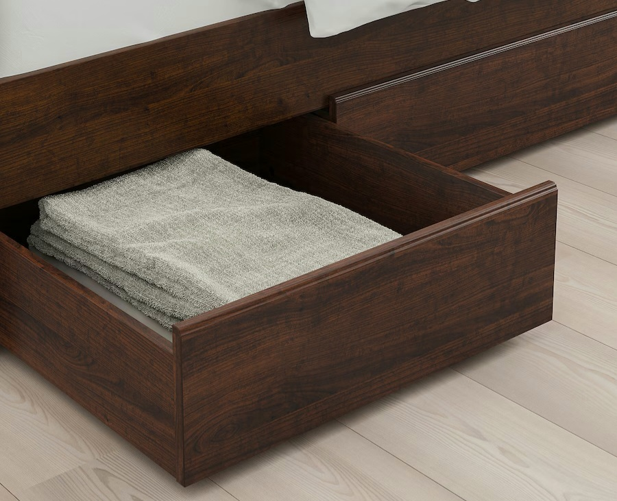 Moving Sale!!! New bed frame with 2 storage boxes, brown/ queen thumbnail