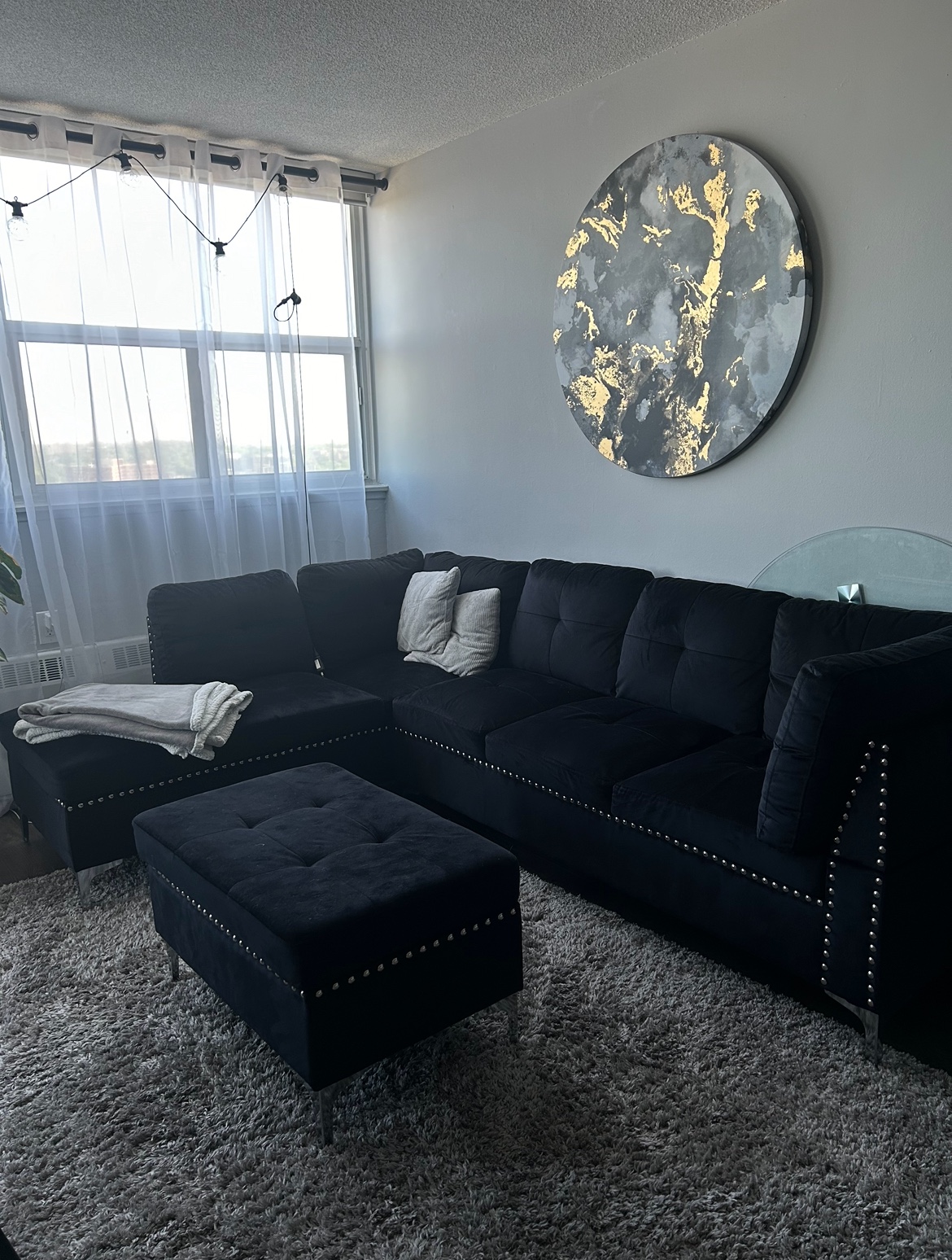 Velvet sofa with ottoman thumbnail